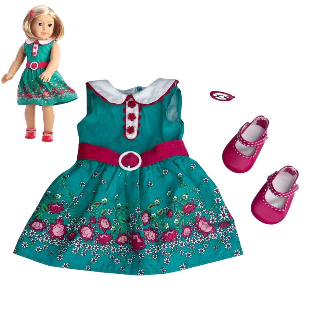 American Girl Kit Meet Outfit BeForever Dress Red Shoes Barrette Doll Accessory